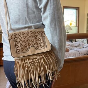 Stylish Tan Fringe Crossbody Bag